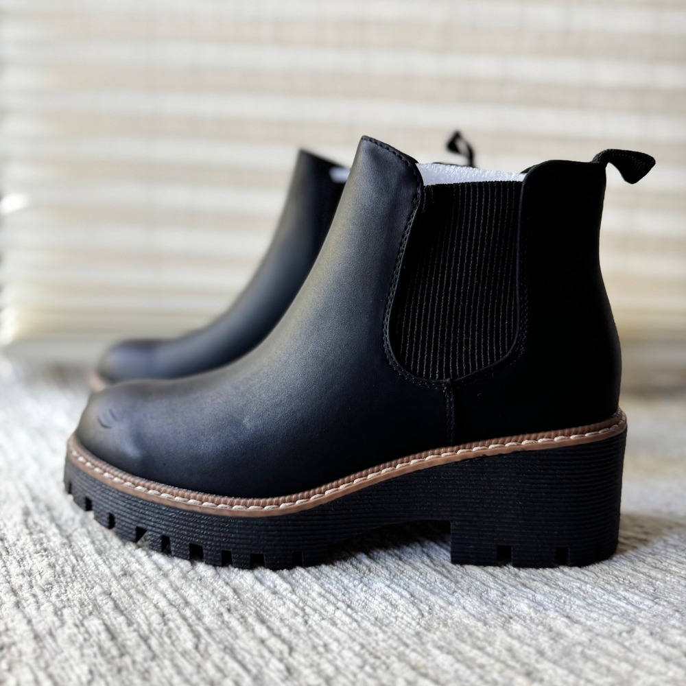 DECARSDZ Women Black Chelsea Boots Platform Lug Sole Ankle Size 5.5